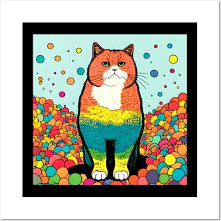 Cat Rainbow Colorful - Colorful Cat Kitten Lover Posters and Art